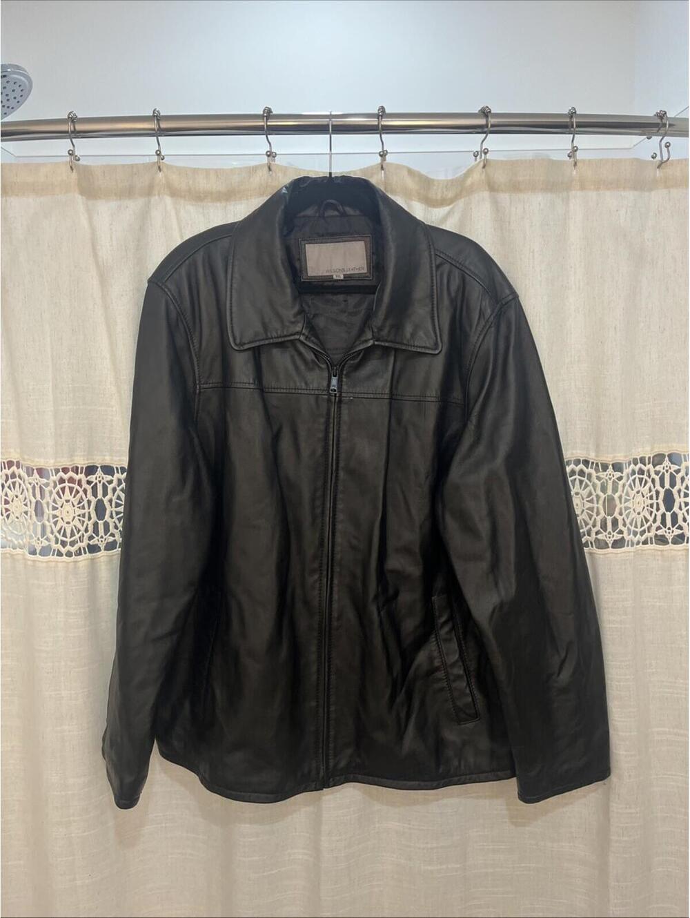Wilsons Leather Jacket Mens 2XL Black/Dark Brown, Lined Full Zip Heavyweight